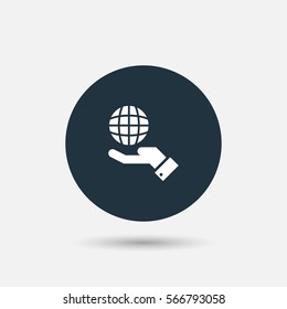 globe in hand icon vector, can be used for web and mobile design