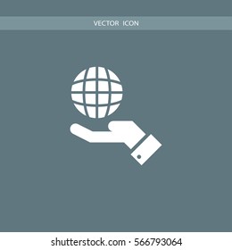 globe in hand icon vector, can be used for web and mobile design
