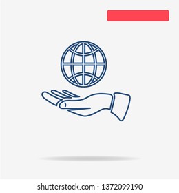 Globe and hand icon. Vector concept illustration for design.