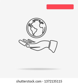 Globe and hand icon. Vector concept illustration for design.