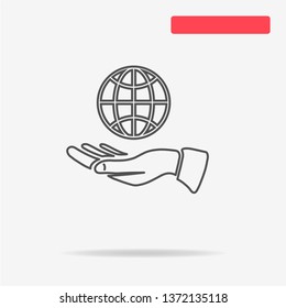 Globe and hand icon. Vector concept illustration for design.