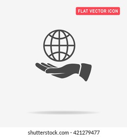 Globe and hand icon. Vector concept illustration for design.