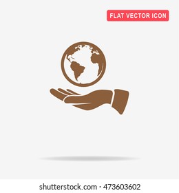 Globe and hand icon. Vector concept illustration for design.