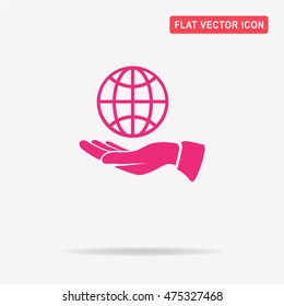 Globe and hand icon. Vector concept illustration for design.