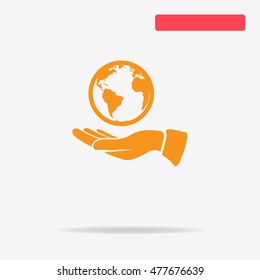 Globe and hand icon. Vector concept illustration for design.