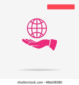 Globe and hand icon. Vector concept illustration for design.