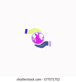 Globe in hand  icon Vector design. Colored illustration.