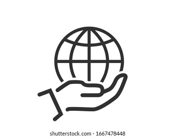 Globe In Hand Icon. World And Earth Vector Icon For Web