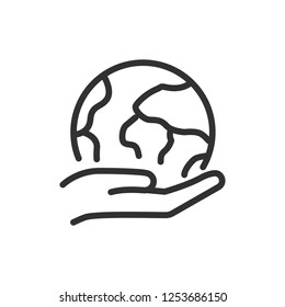 globe in the hand. globe. linear icon. planet Earth. Line with editable stroke