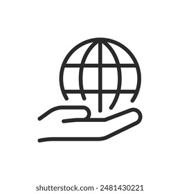 Globo en la mano, icono de estilo lineal. Mano sosteniendo un globo, cuidado global y responsabilidad. Ancho de trazo editable