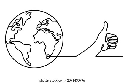 Globo con mano "ok" como dibujo de línea sobre fondo blanco. Vector