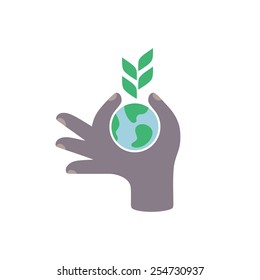 Globe in hand. Save the earth concept design, vector illustration.