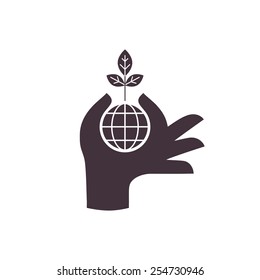 Globe in hand. Save the earth concept design, vector illustration.