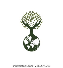 Globe and hand tree vector  design. Nature and earth care concept.