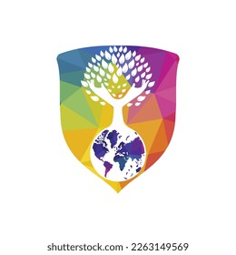 Globe and hand tree vector  design. Nature and earth care concept.