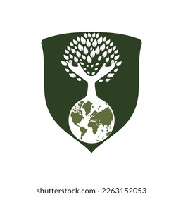 Globe and hand tree vector  design. Nature and earth care concept.