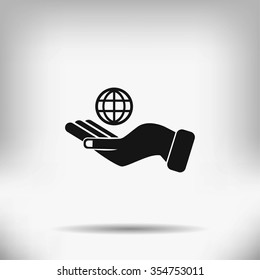 Globe hand vector icon