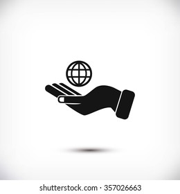 Globe  hand vector icon