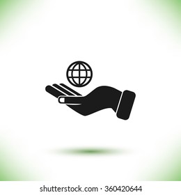 Globe  hand vector icon