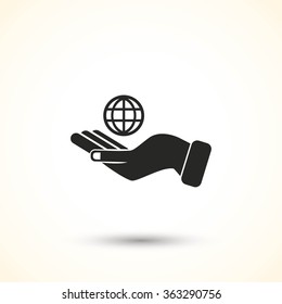 Globe  hand vector icon