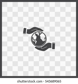 Globe in hand vector icon. Isolated illustration. Business picture.