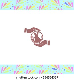 Globe in hand vector icon on white background. Isolated illustration. Business picture.