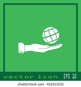 globe with hand vector illustration icon