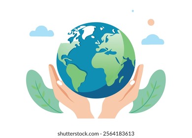 Globe in Hand Vector Illustration - Sustainable and Creative Design.Perfect for environmental, sustainable, educational, and creative projects.