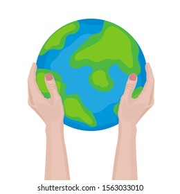 Globe and hands doodle. Earth icon hand-drawn on white background. Vector illustration.