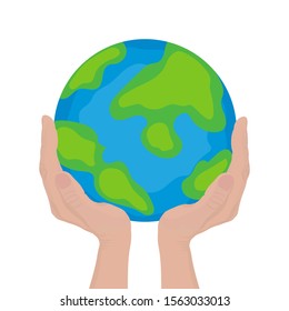 Globe and hands doodle. Earth icon hand-drawn on white background. Vector illustration.