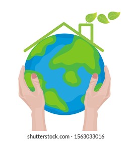 Globe and hands doodle. Earth icon hand-drawn on white background. Vector illustration.