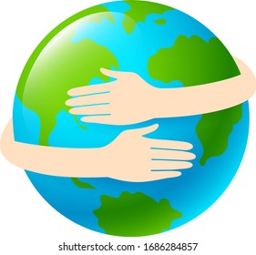 Globe hands. Embrace planet earth. Earth day concept. Illustration isolated on white background.