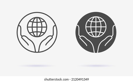 Icono de globo en manos. Plantilla de logotipo de organización benéfica y medio ambiente. Ilustración vectorial.