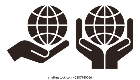Globe in hands icon set. Symbol for save earth isolated on white background
