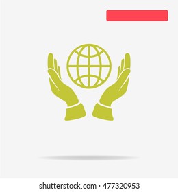 Globe and hands icon. Vector concept illustration for design.