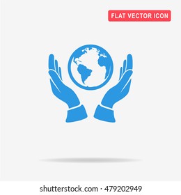 Globe and hands icon. Vector concept illustration for design.