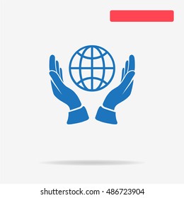 Globe and hands icon. Vector concept illustration for design.