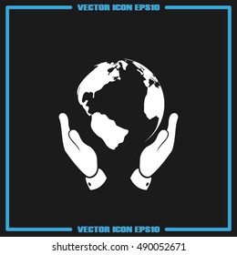 Globe and hands icon vector illustration eps10. World sign.
