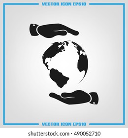 Globe and hands icon vector illustration eps10. World sign.