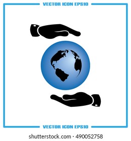 Globe and hands icon vector illustration eps10. World sign.