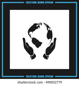 Globe and hands icon vector illustration eps10. World sign.