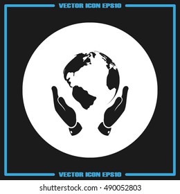 Globe and hands icon vector illustration eps10. World sign.