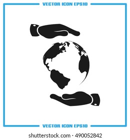 Globe and hands icon vector illustration eps10. World sign.