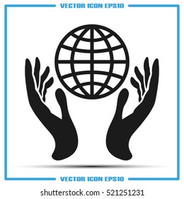 Globe in hands icon vector illustration eps10. Isolated badge for website or app - stock infographics