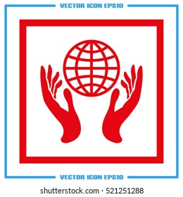 Globe in hands icon vector illustration eps10. Isolated badge for website or app - stock infographics