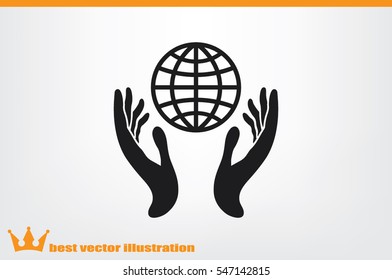 Globe in hands icon vector illustration eps10. Isolated badge for website or app - stock infographics.