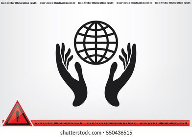 Globe in hands icon vector illustration eps10. Isolated badge for website or app - stock infographics