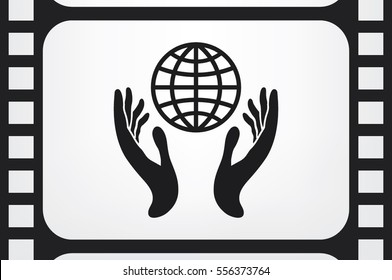 Globe in hands icon vector illustration eps10. Isolated badge for website or app - stock infographics