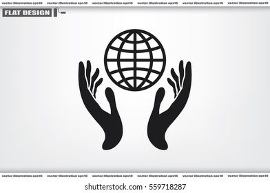 Globe in hands icon vector illustration eps10. Isolated badge for website or app - stock infographics.