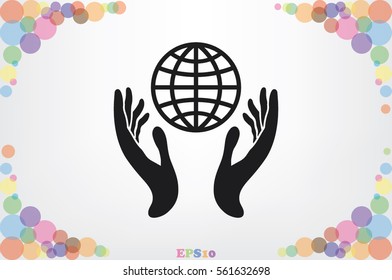 Globe in hands icon vector illustration eps10. Isolated badge for website or app - stock infographics